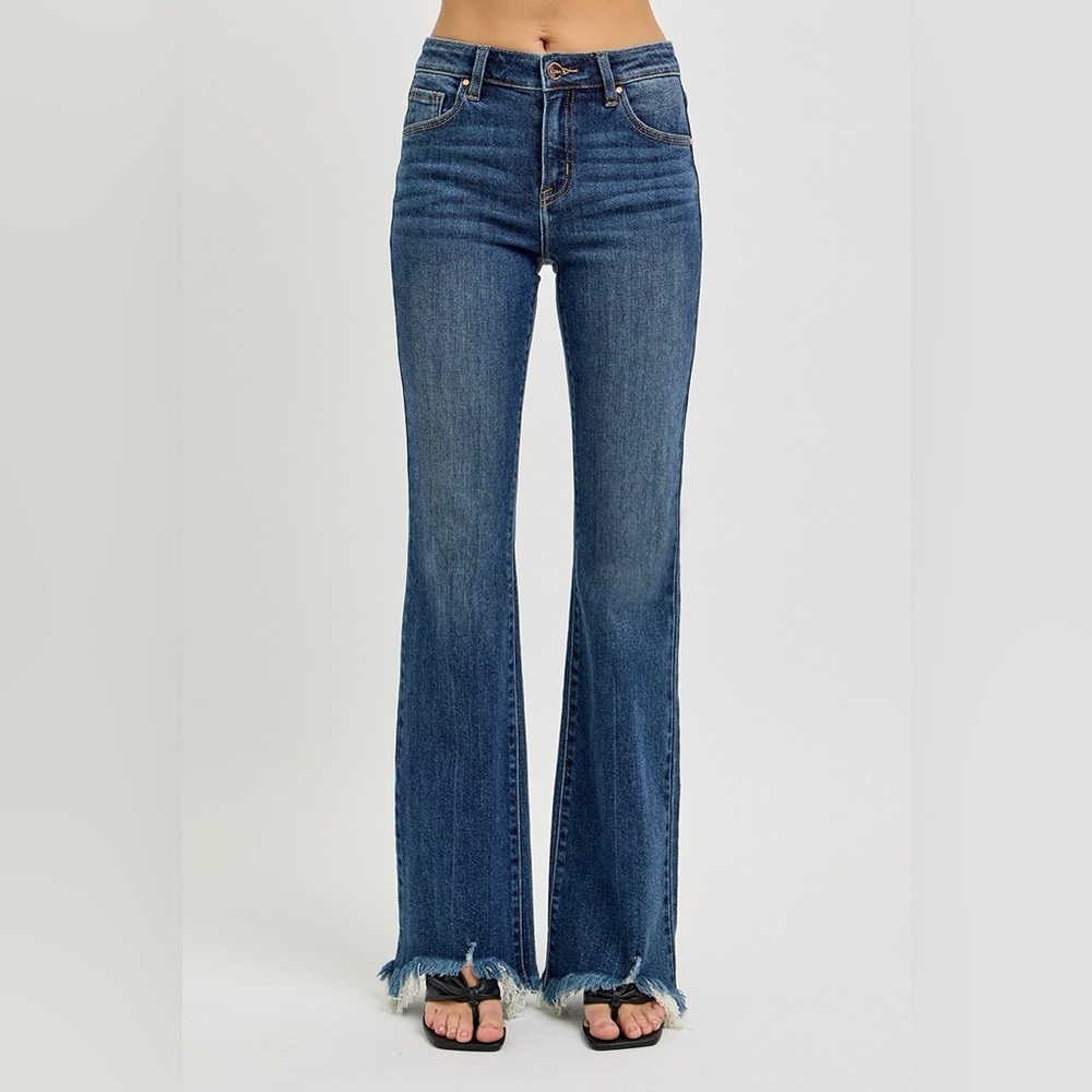 RISEN Mid Rise Flare Frayed Hem Jeans - Picture 6 of 7